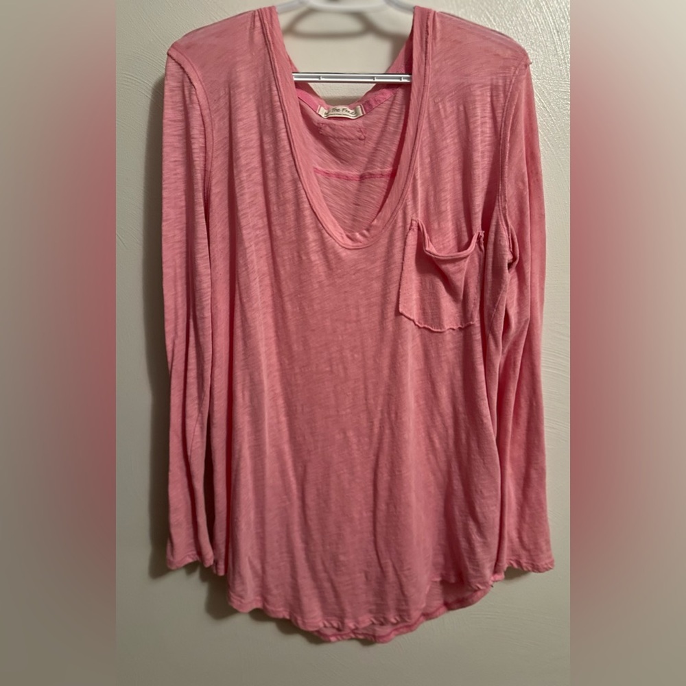 We the Free Free Betty Pink Long Sleeve Top with Pocket